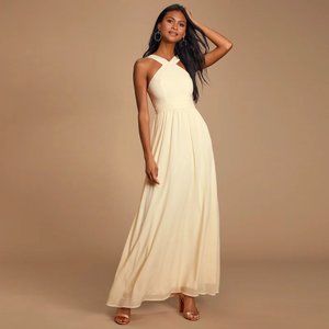 NWT Lulu's Air of Romance Cream Maxi Dress